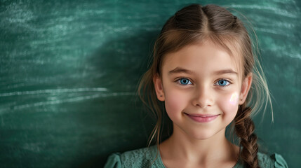 Wall Mural - Smiling Girl in front of a Chalkboard 