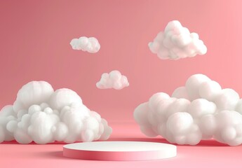 Pastel 3D podium with cloud backdrop for product display presentation. 3D Rendering Mock up