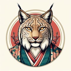 Wall Mural - Lynx japanese geisha in kimono design graphics, prints, tees, posters, stickers, template, apparel, mug