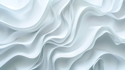 Abstract white flowing wave pattern background with layered curves, minimalist and modern design concept.