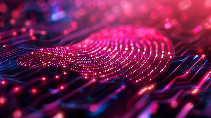Aufkleber - Biometrics identity verification symbolized by a singular stylized fingerprint against a seamless digital background ar 169