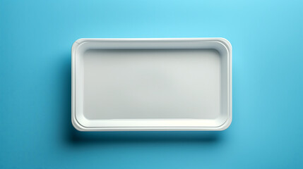 Poster - Blank empty plastic or paper tray mockup on blue background