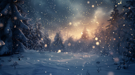 Landscape of snow storm winter background at night , digital art design, 3d rendering