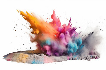 Wall Mural - Exploding multi colour sand in a white background - Generative AI