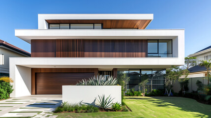 Fototapete - Modern exterior front facade of new contemporary Bondi house in Australia, residential architecture concept
