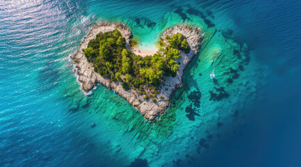 Wall Mural - An aerial view of the heart-shaped island