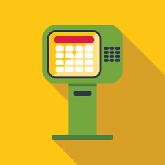 Poster - ticket machine issuing a ticket with a yellow background, ideal for transportation topics