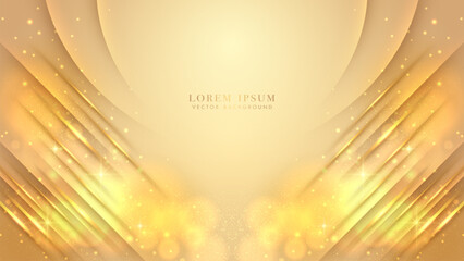 Wall Mural - Golden luxury background decoration with diagonal gold line, glowing light effects, shiny dots, and bokeh elements