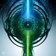 Canvas Print - Futuristic Abstract Orb with Green and Blue Glowing Light