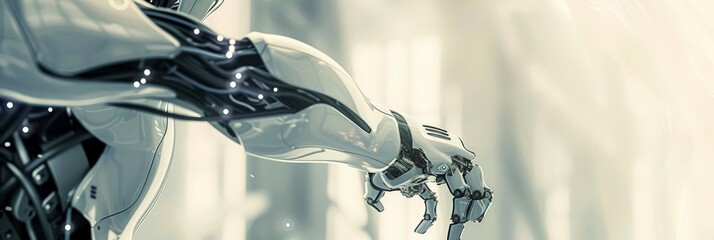 Poster - Close-up of a robotic hand reaching out. Symbolizing human-robot interaction and technological advancement.