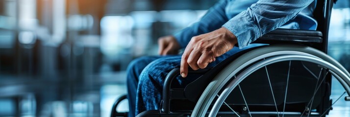 Aufkleber - Person in wheelchair in modern office environment. Highlighting accessibility and employment.