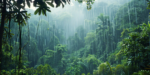 Wall Mural - heavy rain in the jungle, generative AI