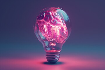 Light bulb with digital brain showcasing the fusion of creativity and technology in a vibrant colorful setting