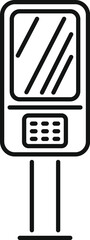 Poster - black and white line drawing of a payment terminal standing on the floor, suggesting electronic paym