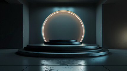 Aufkleber - Futuristic dark podium with light and reflection background
