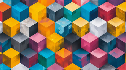 Wall Mural - Colorful abstract 3d geometric pattern with cubes