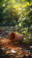 Poster - Terracotta pot fallen with soil spilling out