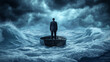 © ImageFlow - Businessman in a Boat on a Stormy Ocean.