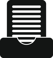 Poster - black silhouette icon of an archive box with documents sticking out, representing organization and s