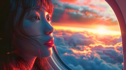 Wall Mural - Young woman in the airplane