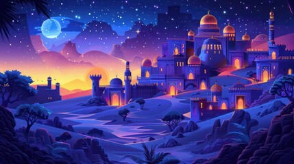 Enchanting Arabian Nights: A Palace, Flying Carpet, and Genie in the Desert