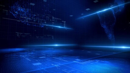 Wall Mural - fast moving blue information and technology backgrounds bright blue sky and a city skyline. the sky 