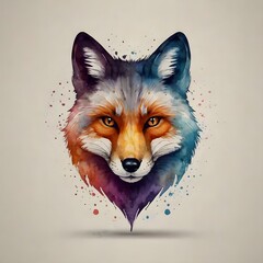 high quality, logo style, Watercolor, powerful colorful fox face logo facing forward, monochrome background, by yukisakura, awesome full color Generative AI 
