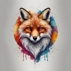 high quality, logo style, Watercolor, powerful colorful fox face logo facing forward, monochrome background, by yukisakura, awesome full color Generative AI 
