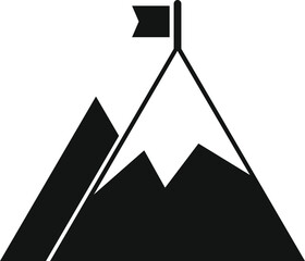 Poster - black and white icon of a flag waving on top of a mountain, representing the concept of success