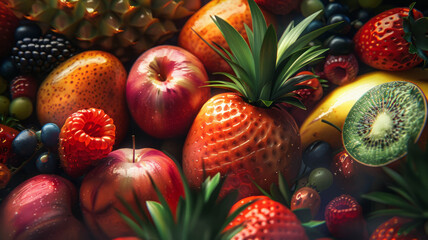 Poster - A fresh and colorful high-detail fruit display captures the essence of AI generative..