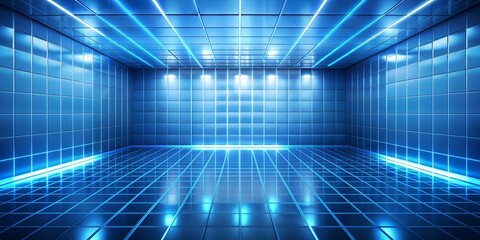 Sticker - abstract architecture background of a glowing blue room with a smooth tiled floor  AI-Created Content