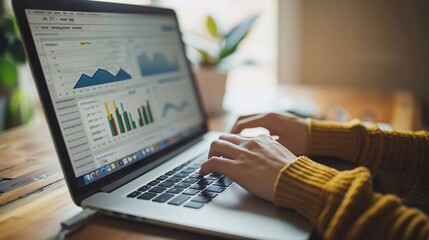 Wall Mural - A digital marketer analyzing website traffic data on a laptop