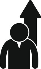 Poster - Black and white icon of a businessman standing next to a growth arrow