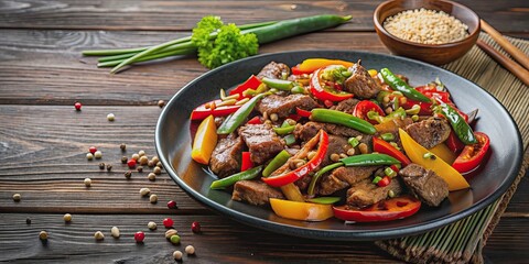 Sticker - Delicious stir-fried meat and vegetables with aromatic spices on a plate, food, restaurant, cuisine, savory, fresh, tasty, cooking