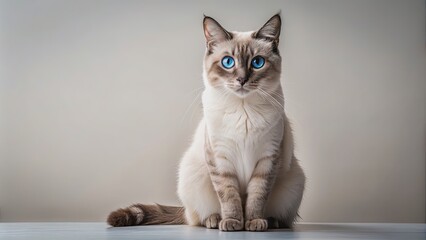 Wall Mural - Cat with striking blue eyes sitting gracefully, blue eyes, cat, feline, domestic, pet, animal, adorable, fluffy, whiskers