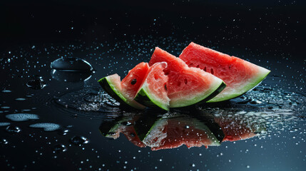 Poster - Delicious watermelon slices showcased in food photography for marketing. (AI generative)