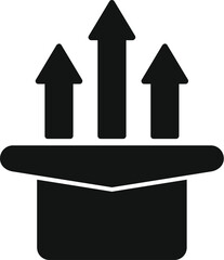Poster - black silhouette of a graduation hat with three arrows growing up, concept of educational or career 
