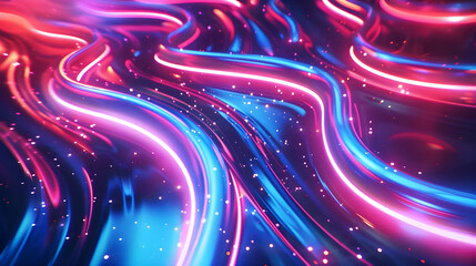 Poster - Vibrant abstract image featuring flowing neon light waves in pink and blue hues, creating a dynamic and futuristic pattern.