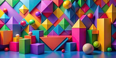 Poster - Abstract background of geometric smooth shiny shapes in vivid colors, geometric,smooth, shiny, shapes, abstract