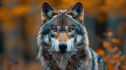 Poster - Wolf Portrait in Autumn Forest