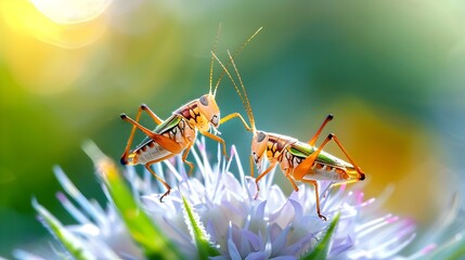 Poster - Two Grasshoppers on a Flower.