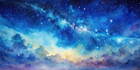 Wall Mural - watercolor of a night sky, a3 size, watercolor,night sky, stars, clouds, painting, artistic, a3, col