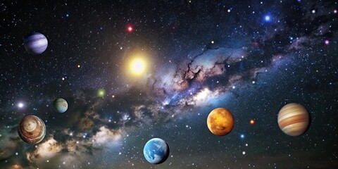 Wall Mural - enchanting photo of magical universe with stars, planets, and galaxies, beautiful, atmospheric, magi