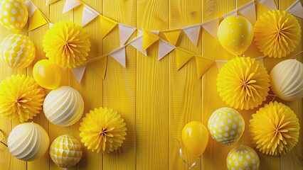 Poster - Vibrant yellow decorations for a cheerful celebration, yellow, celebration, decorations, festive, party, bright, colorful, happy