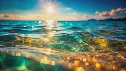 Wall Mural - Abstract blur light on sea and ocean, clear water close up colorful background, blur, light, sea, ocean, clear water