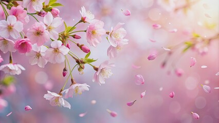 Poster - Soft pink cherry blossom petals falling in the gentle spring breeze, cherry blossom, spring, petals, Japanese, pink, soft, delicate