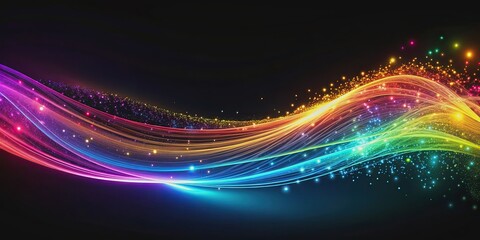 Wall Mural - Abstract colorful light particles flowing in smooth curves on a black background, technology, science, abstract, flowing