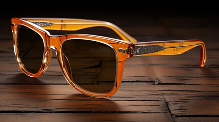 Amber Sunglasses on a Wooden Surface