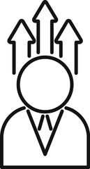 Poster - line art icon of a businessman with three arrows pointing up over his head, representing career grow