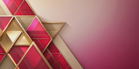 Poster - Abstract geometric presentation featuring a red, pink, and gold triangle design, geometric, abstract, presentation, red, pink